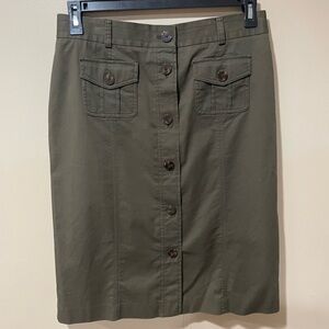 Talbots Khaki Button-Front Pencil Skirt